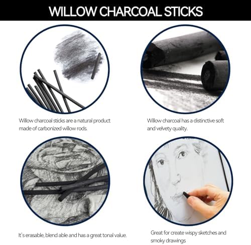 PANDAFLY 25 Pack Willow Charcoal Sticks, 4-5mm, Black Artist Vine Charcoal