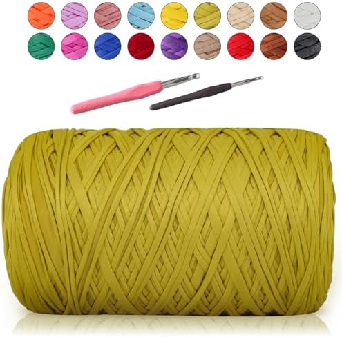 MESTOON 1000g T-Shirt Yarn Soft Elastic Crochet Army Green