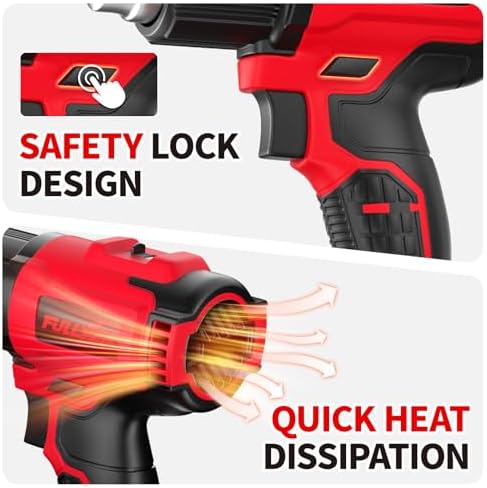 Cordless Heat Gun, Max 550°C (1022°F), Hot Air Gun Kit with 5 Nozzles & 2x4.0Ah Batteries, Fast Heating, 2-Temperature Setting, Portable Heat Gun for Shrink Tubing, PVC Wrap, Crafts (Red)
