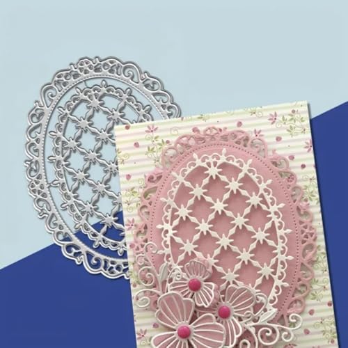 Scrapbooking Die-Cuts, Layer Frame Net Set Metal Cutting Dies for Card Making, Paper Craft Template, Background Embossing Stencils, DIY Album Décor (Oval Lace Grid Frame-13.2x10cm)