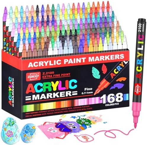 168 Colors Acrylic Paint Markers and ACRYLIAC PAINT PENS for Rock, Wood, Fabric, Glass, Canvas – Paint Marker and paint pens, acrylic Markers for Coloring Books & DIY Crafts