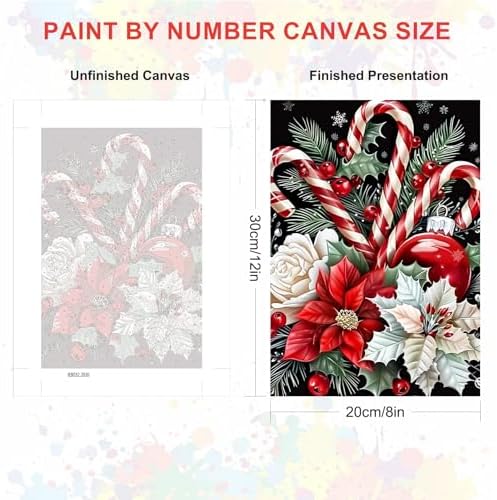 SENQAO Christmas Paint by Numbers for Adults Framed, Candy Flower Adults' Paint-by-Number Kits, Adult Paint by Number Kits on Canvas, Acrylic Number Painting for Home Decor, 8x12inch