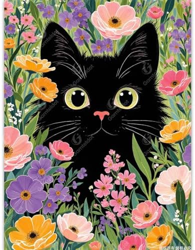 Gamteldot Black Cat Diamond Art Kits for Adults Beginners,DIY Diamond Art 5D Full Drill Diamond Dots Diamond Painting with Complete Tools,Pefect Art Crafts for Home Wall Decor Gift-12x16in
