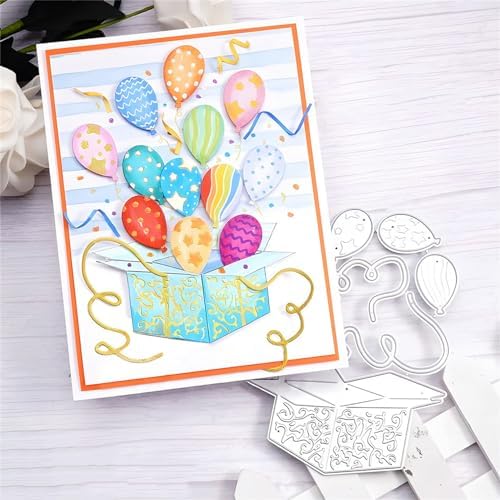 Scrapbooking Die-Cuts for Card Making, Christmas Metal Cutting Dies, Paper Craft Punch Template, Background Embossing Stencils, DIY Album Décor (Ballon Box-8.2x11.8cm)