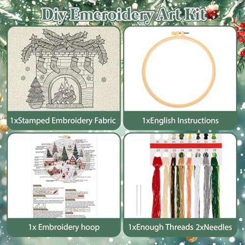 RUIQLXHANG Christmas Embroidery Kit, Christmas Gnomes Embroidery Kits for Beginners with Pattern, Cotton Threads, Needles, Instruction, 20cm Hoop, Gift for Mom, Grandma (Holly Bauble)