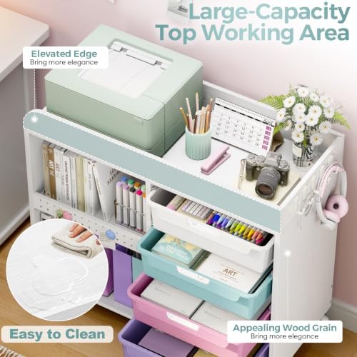 SYKIARIOL Craft Organizers and Art Supply Storage, Art Cart, Ice Cream | Rolling Cart with 4 Drawers & Metal Pegboard, 5 Hooks, Cute Macaron Color Magnets for Craft Room, Office, Classroom