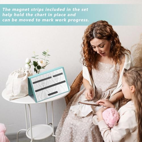 Flutesan 1 Pcs Knitting Pattern Holder, Fold up Cross Stitch Knitting Chart Keeper with Replacement Magnets, Magnetic Cross Stitch Accessories (Folded Size 6.1 x 9 Inch,Mint Blue)