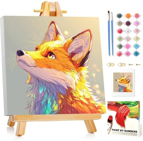 Fox Paint by Numbers Kit for Kids, 8x8 inch