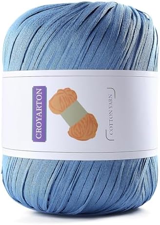 Raffia Ribbon Yarn for Crochet, Blue Cotton Yarn for Crocheting Beach Hat