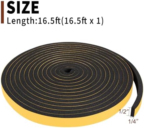 Yotache Weather Stripping Door Seal Strip 1/2x1/4 inch, 16.5 Ft