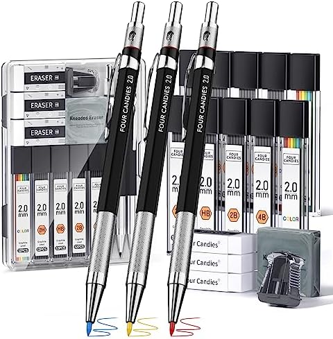 Four Candies 19 Pack 2mm Mechanical Pencil Set with Case, 120 Lead Refills