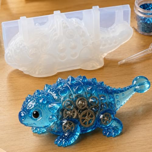 3D Armored Dinosaur Epoxy Resin Molds for Hand Craft Home Decor; Ankylosaurus Fun Animal Mold for DIY Plaster Taba Squishy Chocolate Soap Candle Dinosaur Theme Night Lights; Gift for Men Boys
