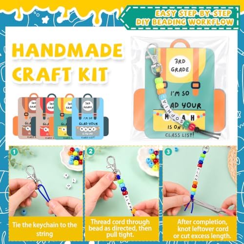 Gosodeny 24 Set Back to School Gifts Includes Keychain Making Kit with Gift Cards DIY Bead Crafts Adjustable Letter Beads Welcome First Day of School Student Teacher Supplies