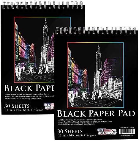 U.S. Art Supply 11x14 Premium Heavy-Weight Black Paper Sketchbook Pad