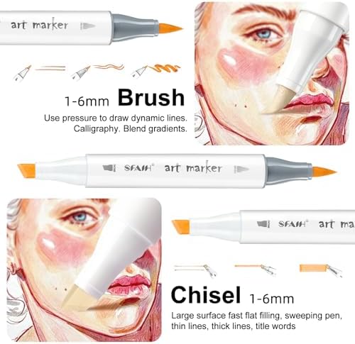 SFAIH Skin Tone Alcohol Markers Brush & Chisel - 11 Light Portrait Colors