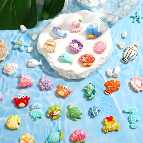 60Pcs Ocean Resin Charms, Summer Beach Flatback Craft Embellishment