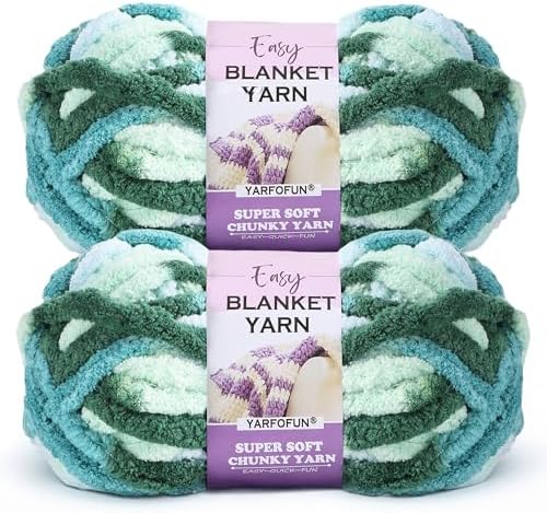 2 Pack Chunky Chenille Yarn for Crocheting Hand Knitting,Soft Thick Bulky Chunky Fluffy Plush Velvet Crochet Blanket Yarn for Crocheting Baby Blankets/DIY Crafts/Home Decor 2 * 100g(Green Tone