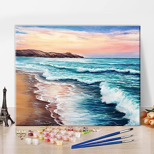 TUMOVO Colorful Seaside Landscape Paint by Numbers Craft Kit for Adults