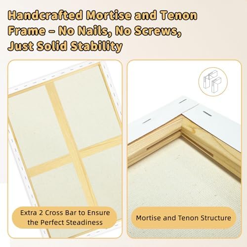 2-Pack 24x36 Stretched Canvas 13.4oz Warp-Resistant for Oil & Acrylic | (380gsm) triple gesso primed, warp-resistant, large pre-stretched canvas for gallery-quality art
