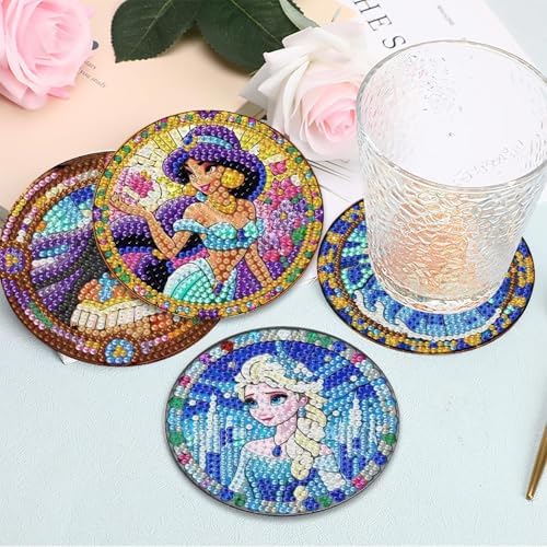 8 Pcs Cartoon Diamond Art Coasters Kits with Holder, Cute Cartoon Diamond Painting Coasters Kits for Adults, Full Drill Gem Art Coaster Crafts Kit for Adults Beginners Home Table Decor Holiday Gifts