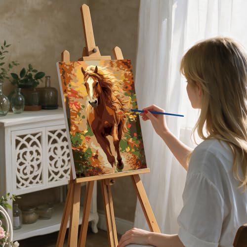 DOMROM Horse Paint by Numbers Kit for Adults, Horse DIY Acrylic Oil Painting on Canvas, Fall Paint by Number Kit, Home Decor Craft Gift 8x12 Inch