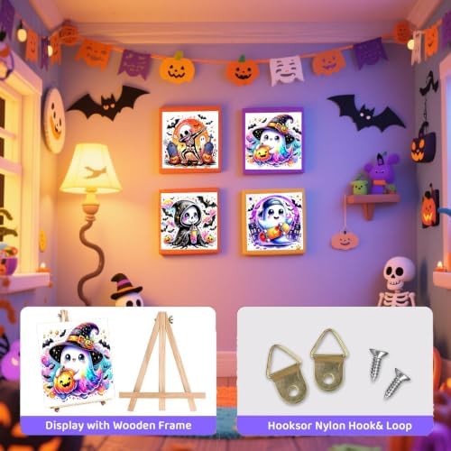 Tabszca 4 Pack Halloween Paint by Numbers Kit for Kids with Frame 8x8 Inch