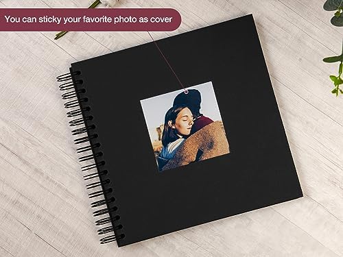 potricher 10 x 10 Inch DIY Scrapbook Photo Album 80 Pages, Black | Thick Kraft Paper Scrap Book Photo Albums, Memory Book for Wedding, Anniversary, Baby, Family, Travel, DIY Projects