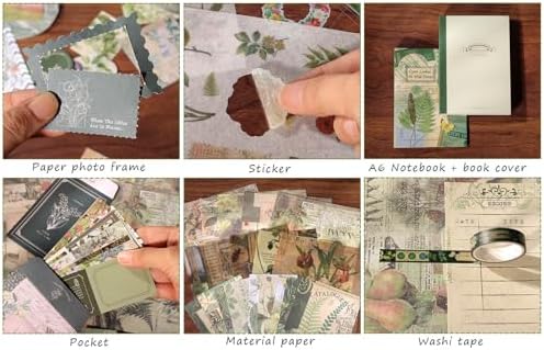 Draupnir Scrapbooking Supplies Kit,Vintage Botanical Aesthetic Scrapbook Kit for Junk Journal, Stationery,Bullet A6 Grid Notebook DIY Scrapbook Birthday Craft Gift for Teen Girl Kid Women