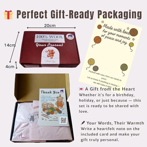 Yarnique Wool Bear Knitting Kit – Real Wool Amigurumi Kit for Adults with Video Tutorials | DIY Bear Crochet & Knitting Kit with Tools | Holiday Gift Craft Set（Overall