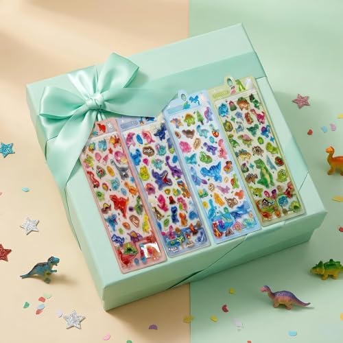【4 Sheets】 Airy 3D Puffy Stickers,Dinosaur Resin Decorative Stickers, Cute Small Stickers for Kids，Girls, Adults, Reusable Tiny Stickers for Phone Case, Notebook - Perfect for Craft and GIF (Tender)