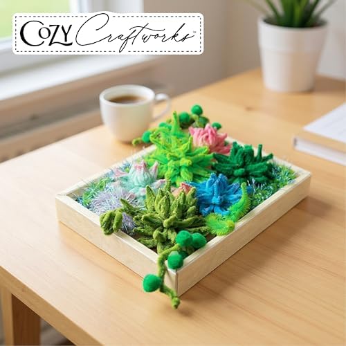 WeVeel Cozy Craftworks Chenille Stem Flower & Succulent Craft Kit for Adults – Create a Wildflower Bouquet and Succulent Box Garden – Relaxing DIY Botanical Arts & Crafts Set