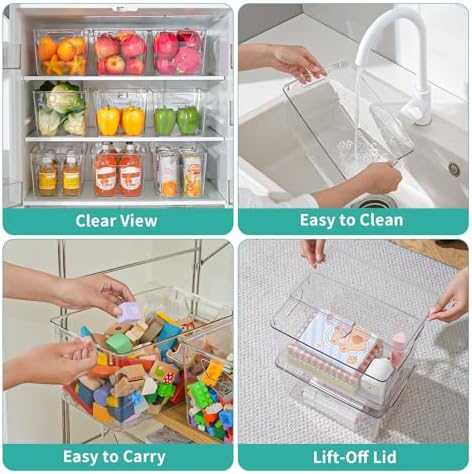 6 Pack Large Clear Storage Bins with Lids, Acrylic Arts and Craft Storage Containers, Stackable Clear Plastic Craft Storage Bins with Handles for Classroom Storage Organization,Kitchen, Fridge, Office