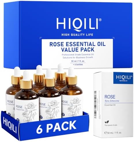 HIQILI Rose Fragrance Oil Set, 6-Pack for Skin, Diffuser & DIY Use