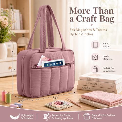 AMOIGEE Sewing Bag Organizer with 17 Clear Pockets and Tool Holders