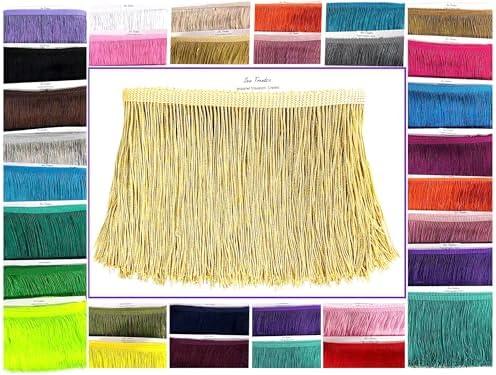 5 Yards of 4" Long Chainette Fringe Thread Yarn Tassel Trim Braid Fringe for Crafts Sewing and Decor-Light Gold
