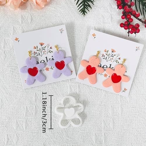 Xaekicr Cute Heart Gingerbread Polymer Clay Cutters Set – Clay Earring Cutters for DIY Earrings, Polymer Clay Molds for Jewelry Making – Clay Tools for Holiday Craft Lovers