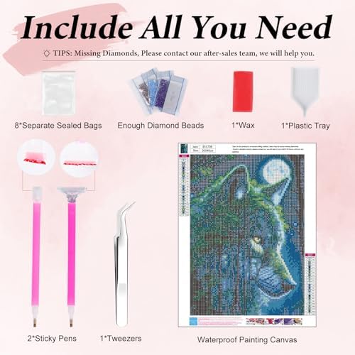 Yezavesu Wolf Diamond Art Kits for Adults Beginners 12x16 Inch | Wolf Forest Diamond Painting Kit, DIY 5D Full Round Drill Gem Art, Stress Relief Craft Kits, Home Wall Decor Gift