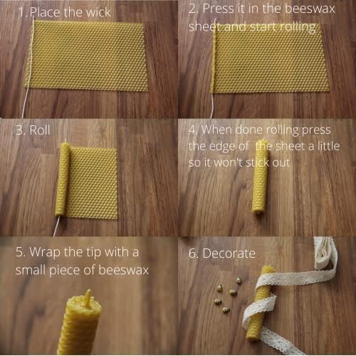 CraftersAvenue Beeswax Candle Making Kit - 16 Beeswax Sheets for Candle Making - Size 5 x 8 in - Make Your Own Rolled Candle - Candle Making Supplies - Yellow