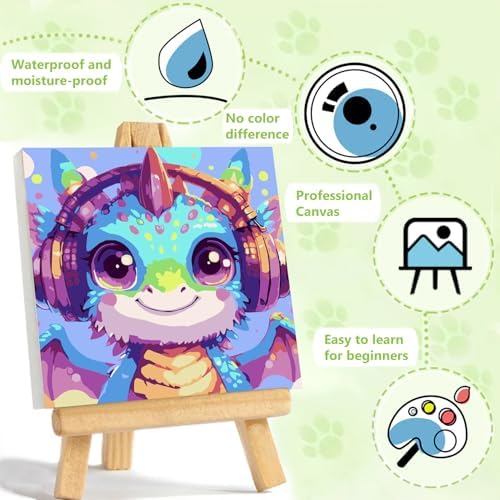 Reivworl Dragon Paint by Numbers Kit for Kids with Frame 8×8 inch