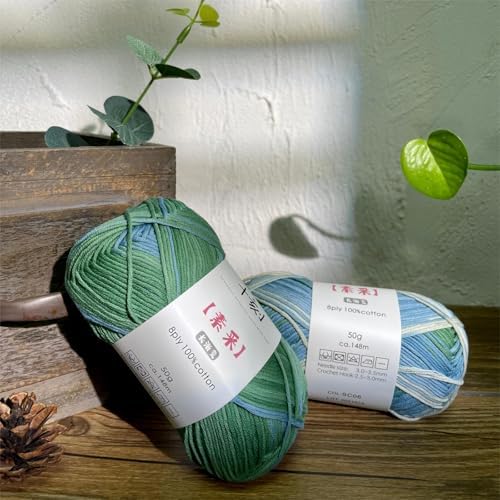 Fine Knitted and Crocheted Cotton Yarn, 100% Long Staple Cotton Yarn Multicolour Gradient Yarn, Infant Sports, 2 Packages 100 g/3.52 oz (50 g/162 yds per Strand) - sc06