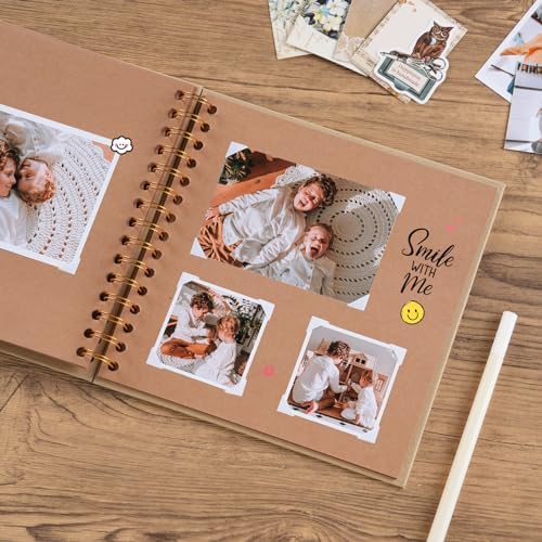 potricher 8 x 8 Inch DIY Scrapbook Album 40 Pages with Kraft Paper, Yellow | Thick Kraft Paper Scrap Book Photo Albums, Memory Book for Wedding, Anniversary, Baby, Family, Travel, DIY Projects