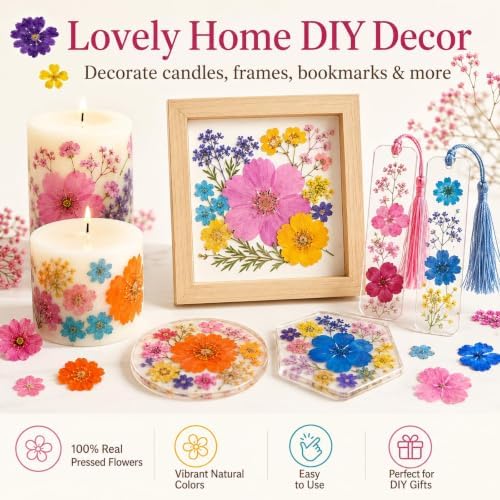 210 pcs Dried Flowers for Resin, Natural Flowers and Leaves Kit with Butterfly Stickers， Vacuum Sealed DIY Pressed Flowers for Jewelry Molds, Candle Soap Making, Scrapbook, Nail Art (Colorful-J)