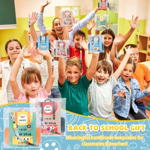 Gosodeny 24 Set Back to School Gifts Includes Keychain Making Kit with Gift Cards DIY Bead Crafts Adjustable Letter Beads Welcome First Day of School Student Teacher Supplies