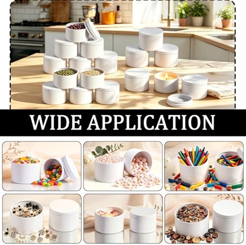 Candle Tins Jars Container Vessels for Making Candles, 8 Oz White Empty Candle Tins Can Gift Box Packaging Plate with Lids Wax Container Bulk Making DIY Candle Supplies Accessories (White, 8oz-12pcs)