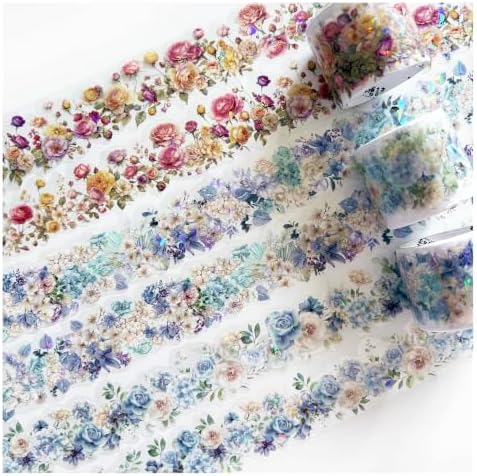 PET Tape Stickers for Journaling Supplies,Flower Scrapbook Stickers for DIY