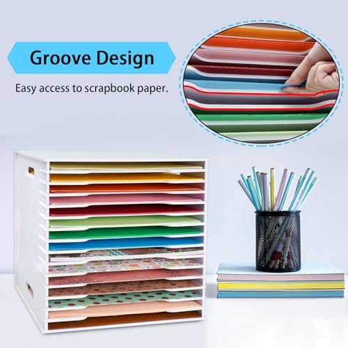 SANFURNEY 15 Slots Scrapbook Paper Organizer for Sizes 12" x 12"