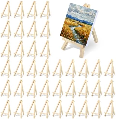 40 Pack 6“ Mini Wood Display Easel, Natural Wooden Small Easel Stand for Signs, Small Canvases, Table Display, Pictures, Photos, Wedding Place Cards, Crafts and Other Smaller Projects