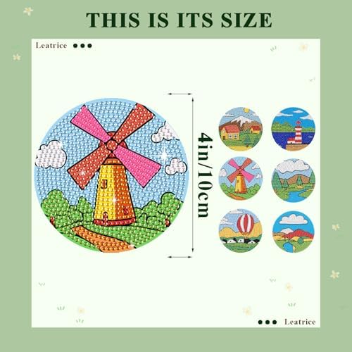 Leatrice 6PCS Diamond Art Coasters Small Diamond Painting Kits for Adults