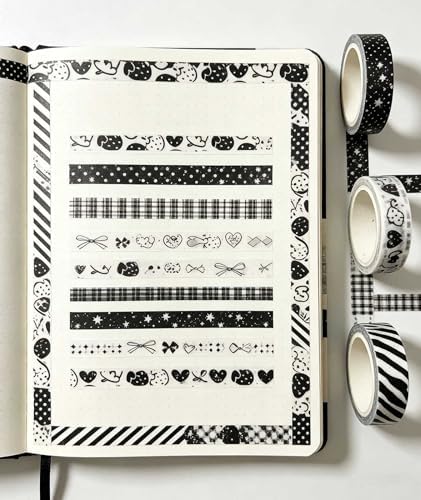 Vintage Thin Washi Tape, 7mm Narrow Decorative Tape for Journaling Planner Border Detailing，Bullet Journal, Minimalist Black White Fine Line Skinny Masking Tape for DIY Crafts Scrapbooking (20 Rolls)