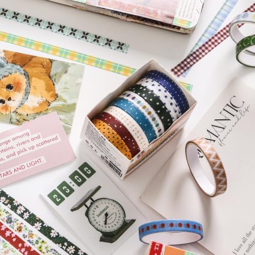 YUBBAEX 8 Rolls Basic Washi Tape Set Cute Pattern Masking Decorative Tapes for Arts, DIY Crafts, Journals, Planners, Scrapbooking, Wrapping (Primary Mix)